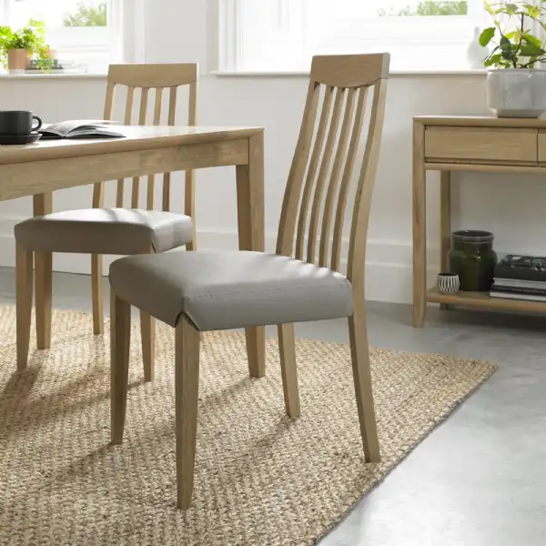 Modern Oak Grey Bonded Leather Slat Back Dining Chair