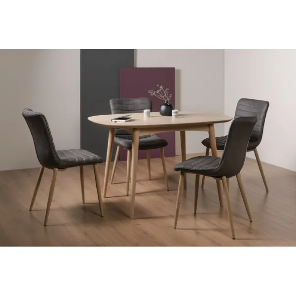 Small Oak Dining Table Set 4 Dark Grey Leather Chairs