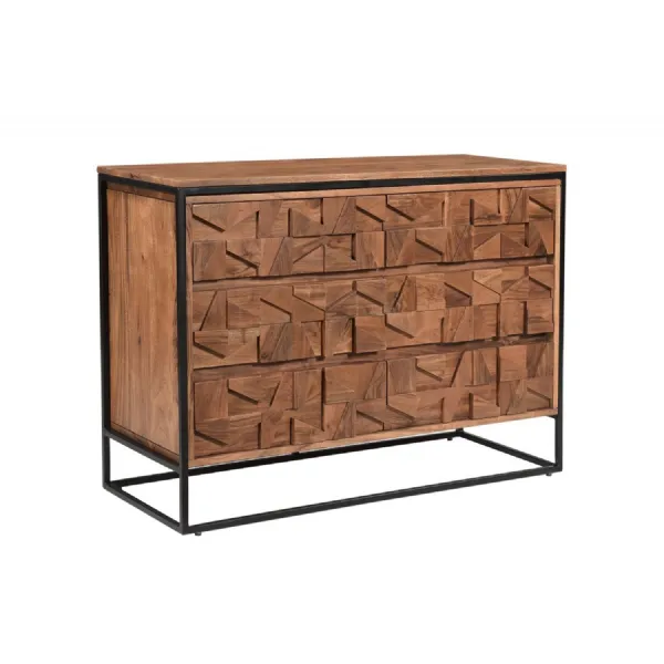 Natural Wood Block Designed Chest of 6 Drawers