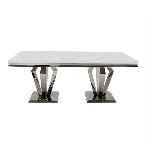 Cream Marble Rectangular Dining Table Polished Stainless Steel Base