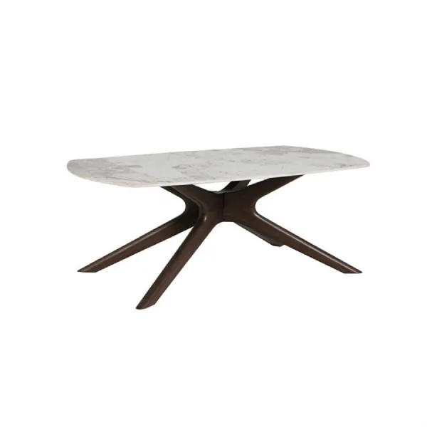 White Marble Effect Coffee Table Walnut Finish Legs