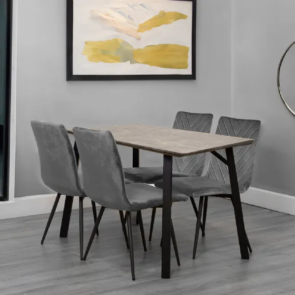 Dining Set 1.2m Concrete Table And 4 x Grey Chairs