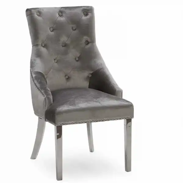 Pewter Velvet Fabric Dining Chair Knocker Back