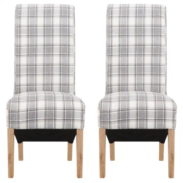 Pair of Grey Brown Tartan Checked Fabric Dining Chairs