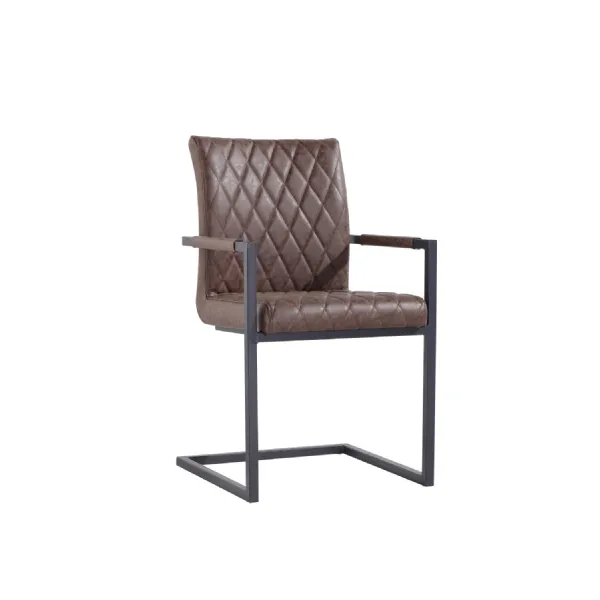 Industrial Metal And Brown PU Leather Upholstered Dining Room Carver Chair 90 x 55cm