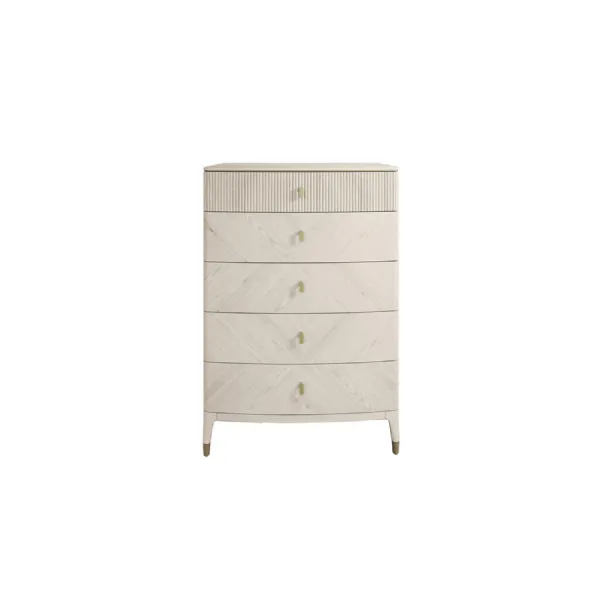Stone White Wooden Tall Chest of 5 Storage Drawers