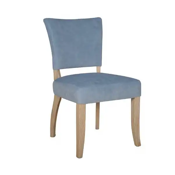 Solid Oak Light Blue Velvet Fabric Dining Chair