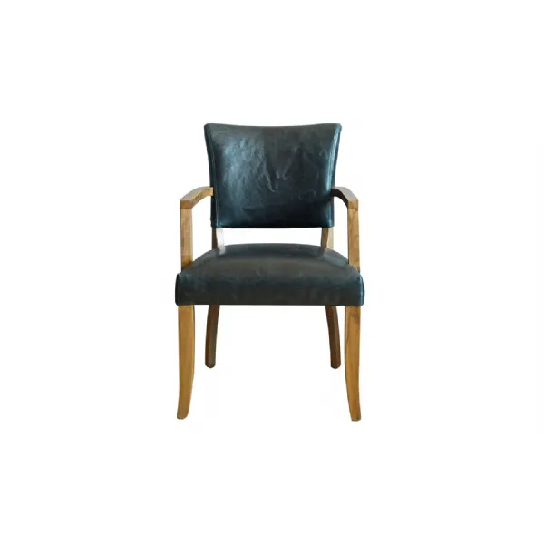 Blue Leather Padded Arm Chair with Solid Oak Legs