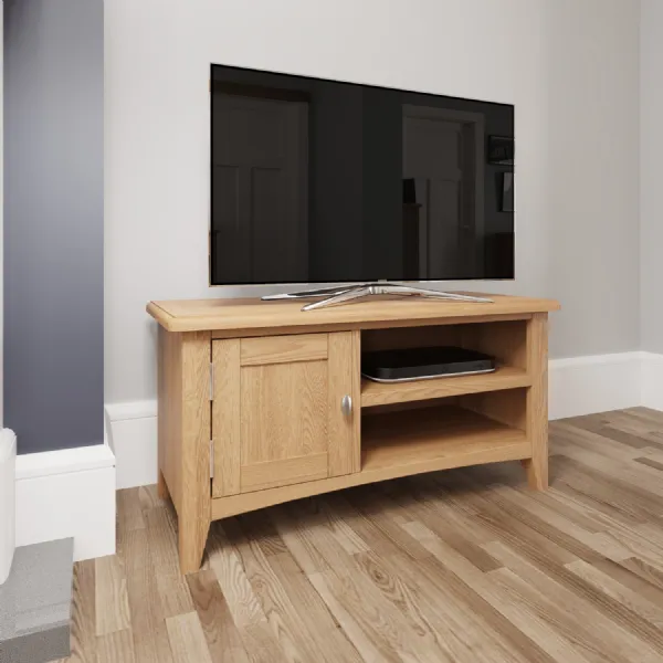 Solid Light Oak Framed Small TV Unit with 2 Open Shelves