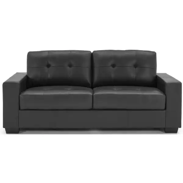 Black Leather 3 Seater Buttoned Sofa