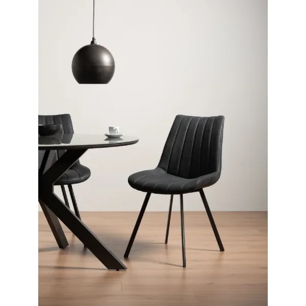 Dark Grey Leather Dining Chair Black Metal Legs