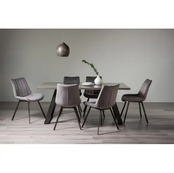 Grey Glass Dining Set 6 Grey Velvet Fabric Chairs