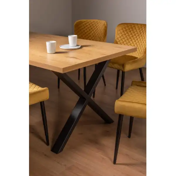 Rustic Oak Dining Table X Shape Black Metal Legs