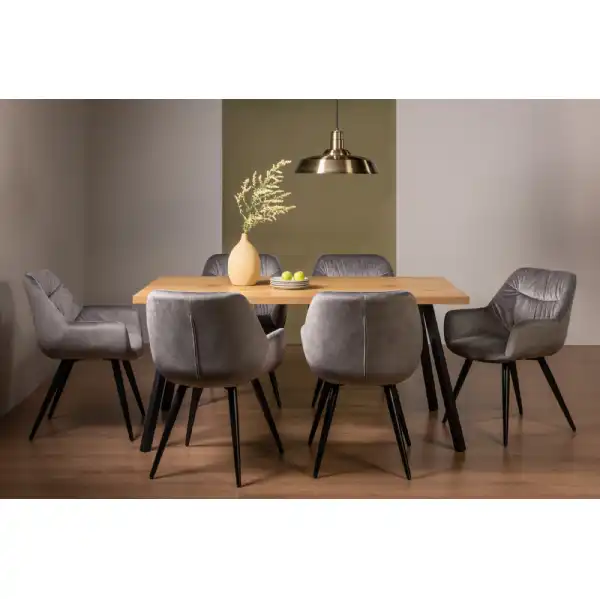Oak Rectangular Dining Table 6 Grey Velvet Chairs Dining Set