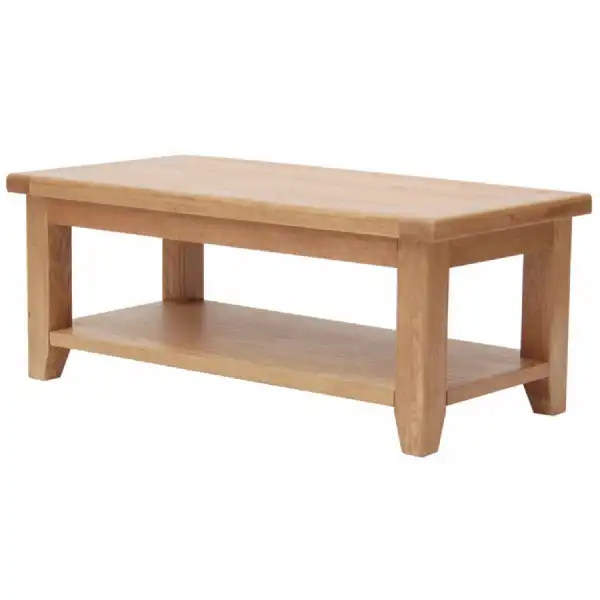 Solid Oak Large Rectangular Coffee Table with Shelf