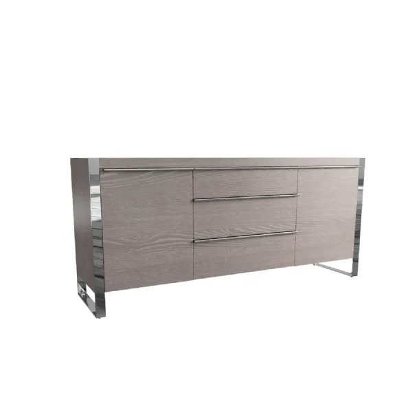 Silver Grey Oak Large Sideboard Chrome Frame