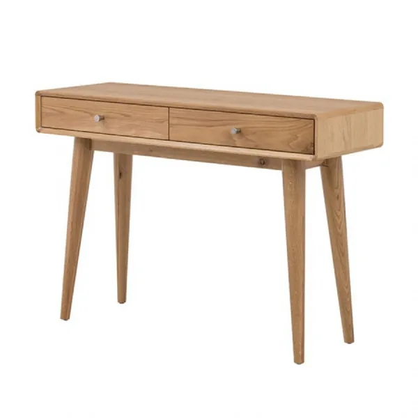 Light Oak Finish Wooden 2 Drawer Console Table