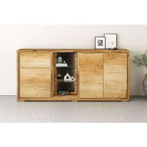 Live Edge Natural Large Sideboard with LED Light Natural Finish