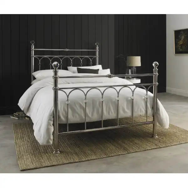 Shiny Nickel 4ft 6 Double Bed Headboard Crystal Detail