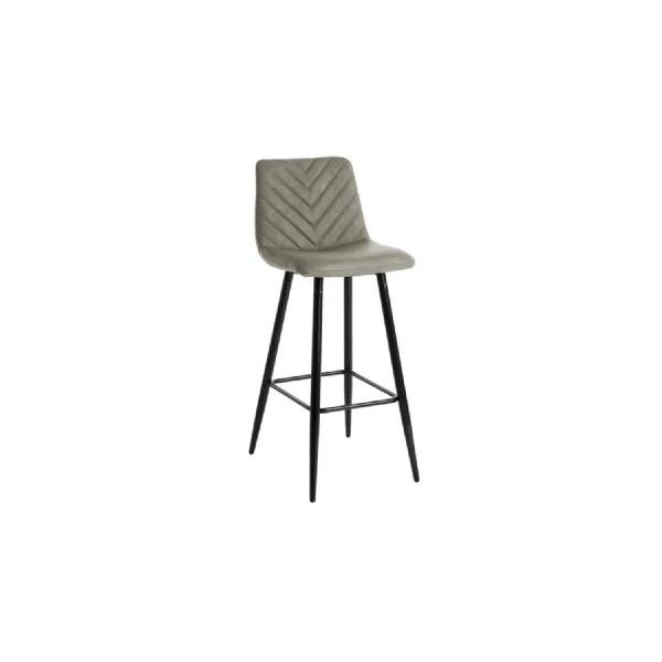 Industrial Taupe Faux Leather Kitchen Bar Stool Metal Frame