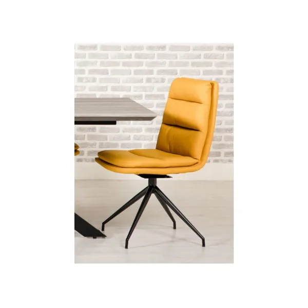 Set of 6 Yellow Leather Swivel Dining Chairs Black Legs
