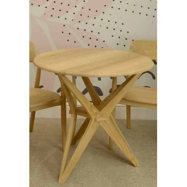Wood 4 Seater Round Dining Table Star Shaped Base