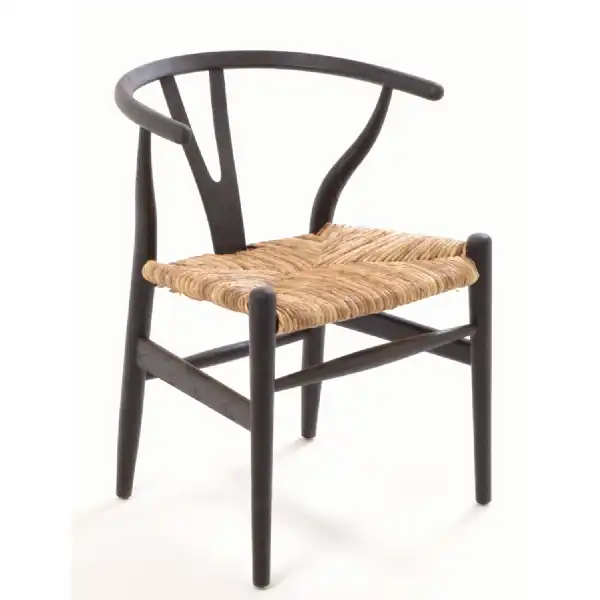 Black Wooden Hoop Back Chair with Rush Seat