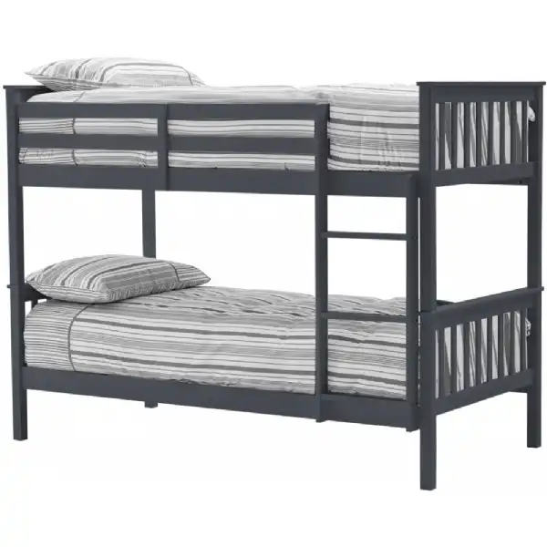Grey Painted Kids Single Bunk Bed with Ladder