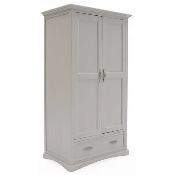Tall Grey Painted Double Wardrobe with Drawer
