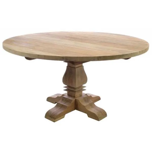 Large Round Wooden Dining Table Chunky Pedestal Base