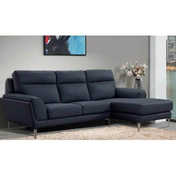 Blue Leather Corner Sofa Right Hand Facing