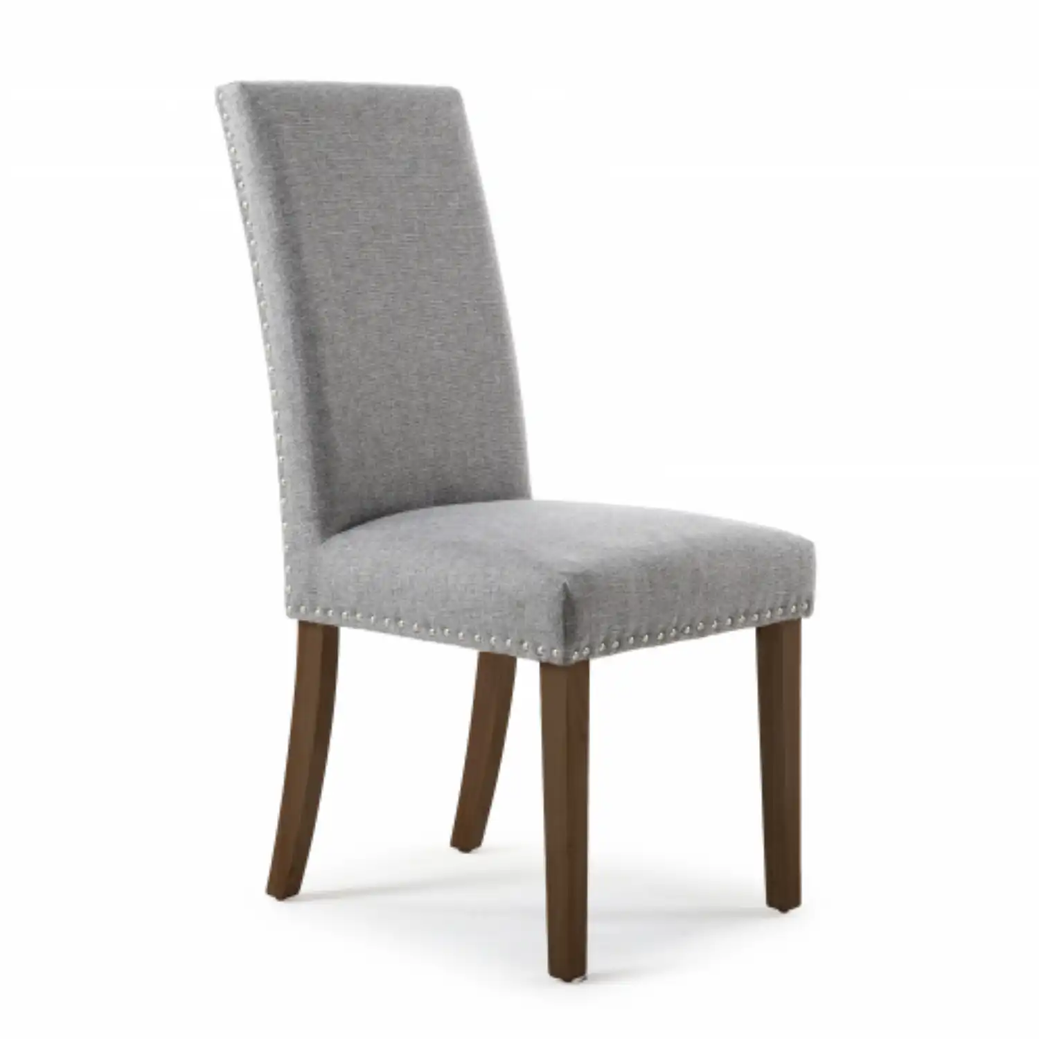 Silver Grey Linen Dining Chair Dark Wood Legs