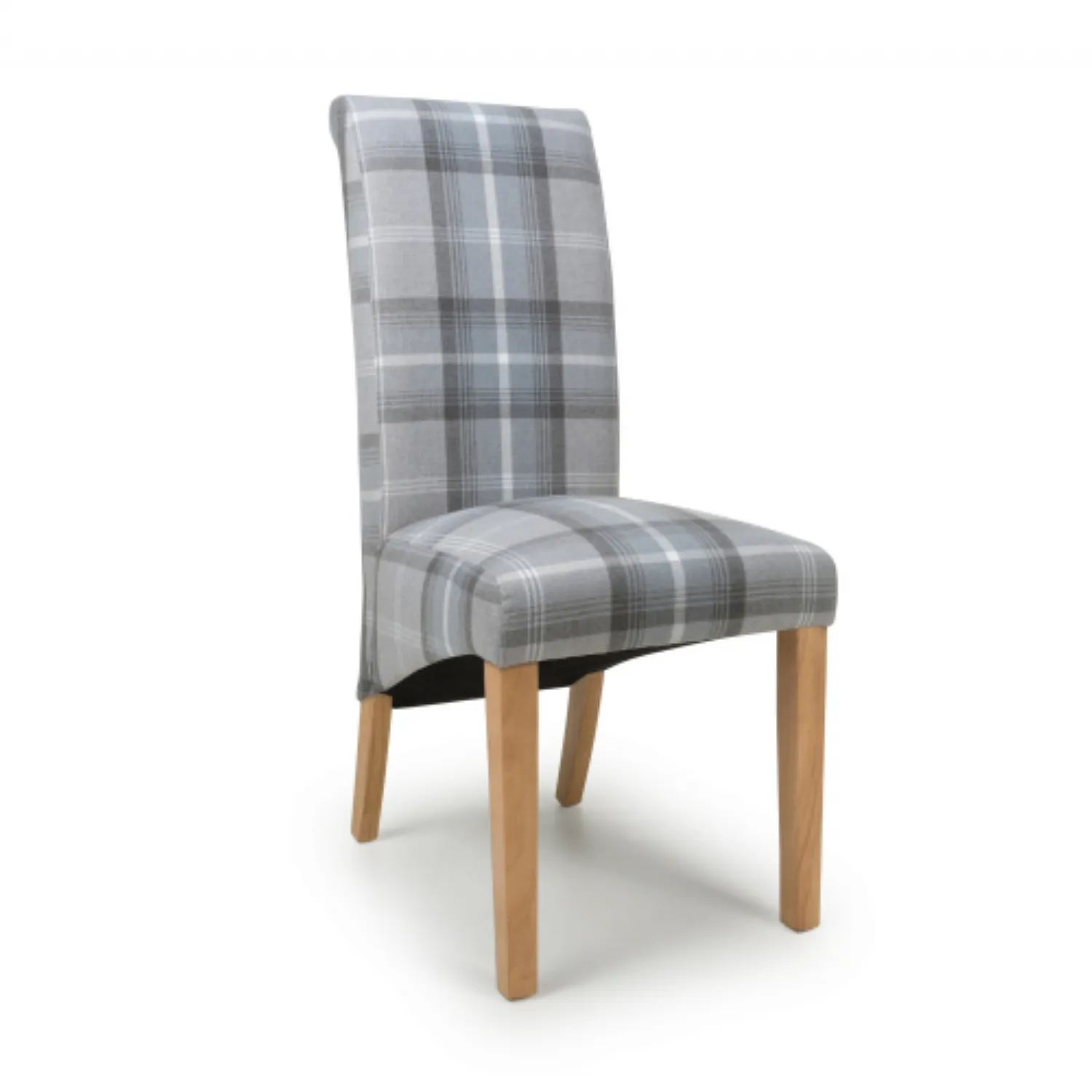 Check Grey Fabric Scroll Back Dining Chair