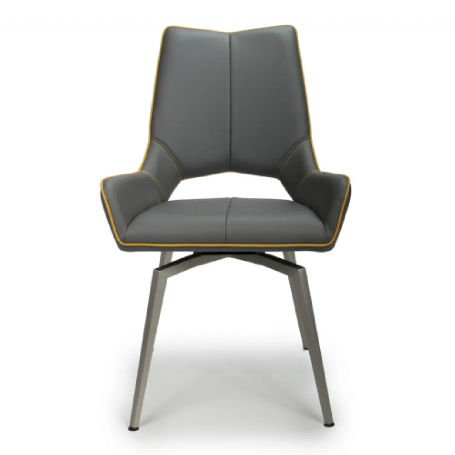 Grey and Yellow Leather Swivel Dining Chair