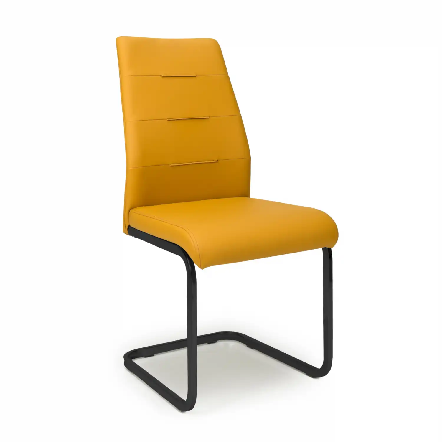 Yellow Leather Dining Chair Black Metal Legs