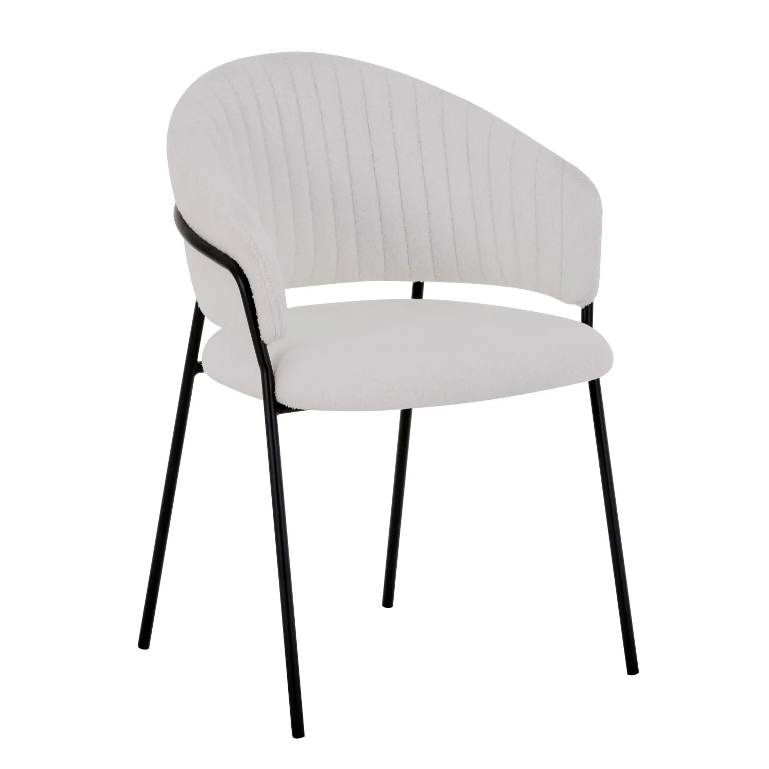 Boucle White Dining Chair Black Metal Legs