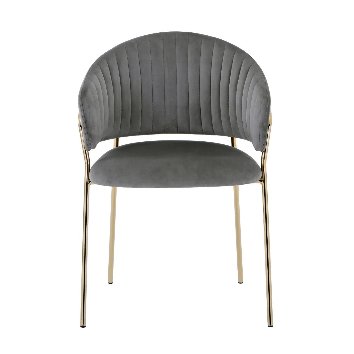 Grey Velvet Dining Chair Gold Metal Frame Ribbed Back