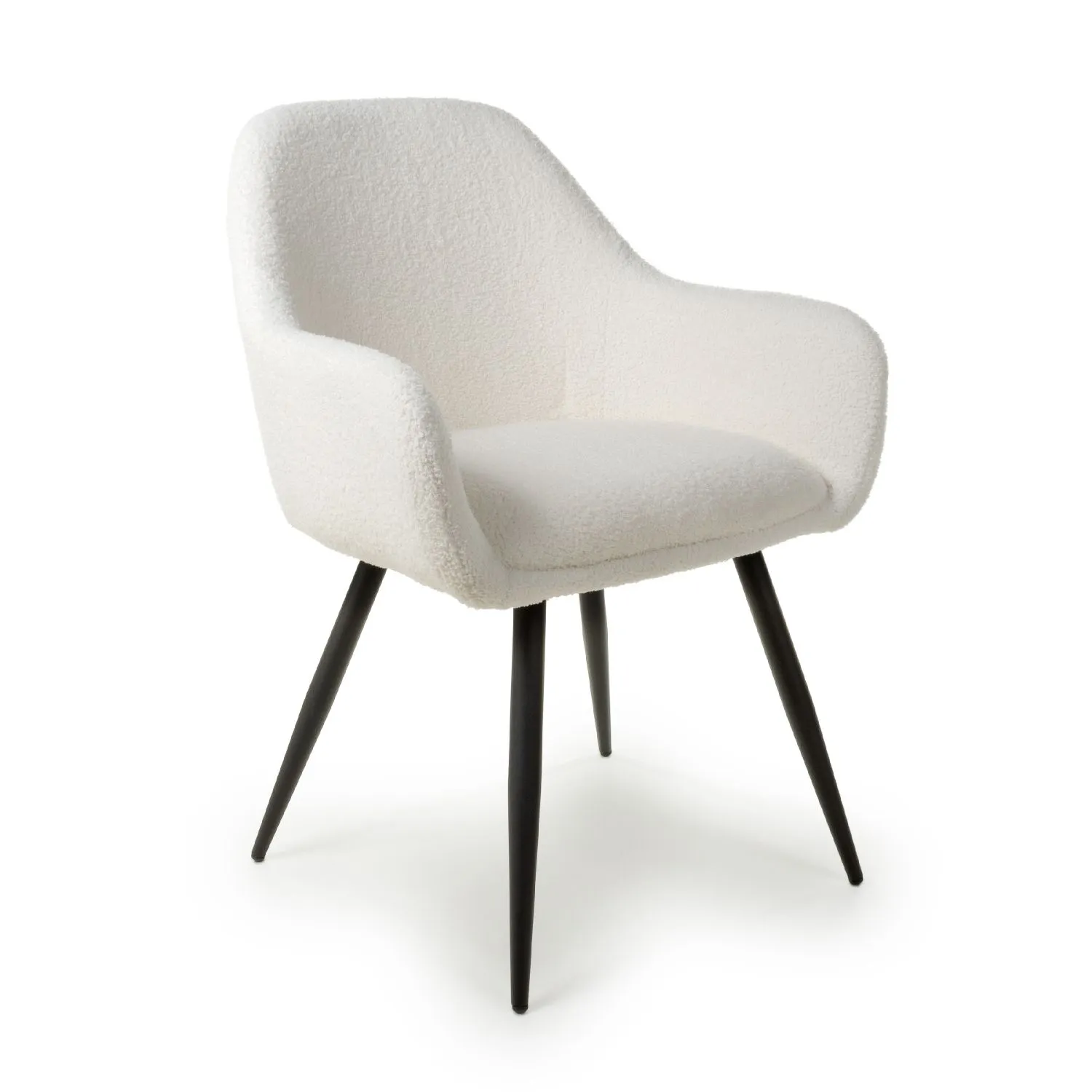 White Boucle Fabric Dining Chair