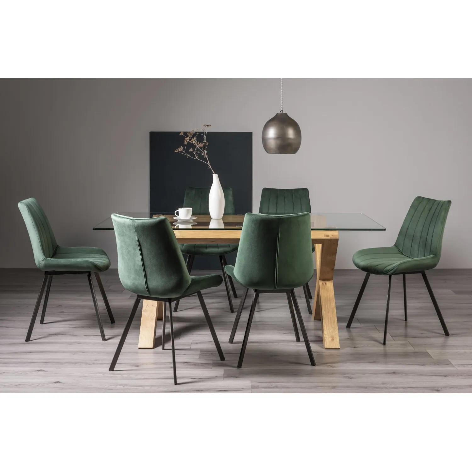 Rectangular Dining Table 6 Green Velvet Chairs Dining Set