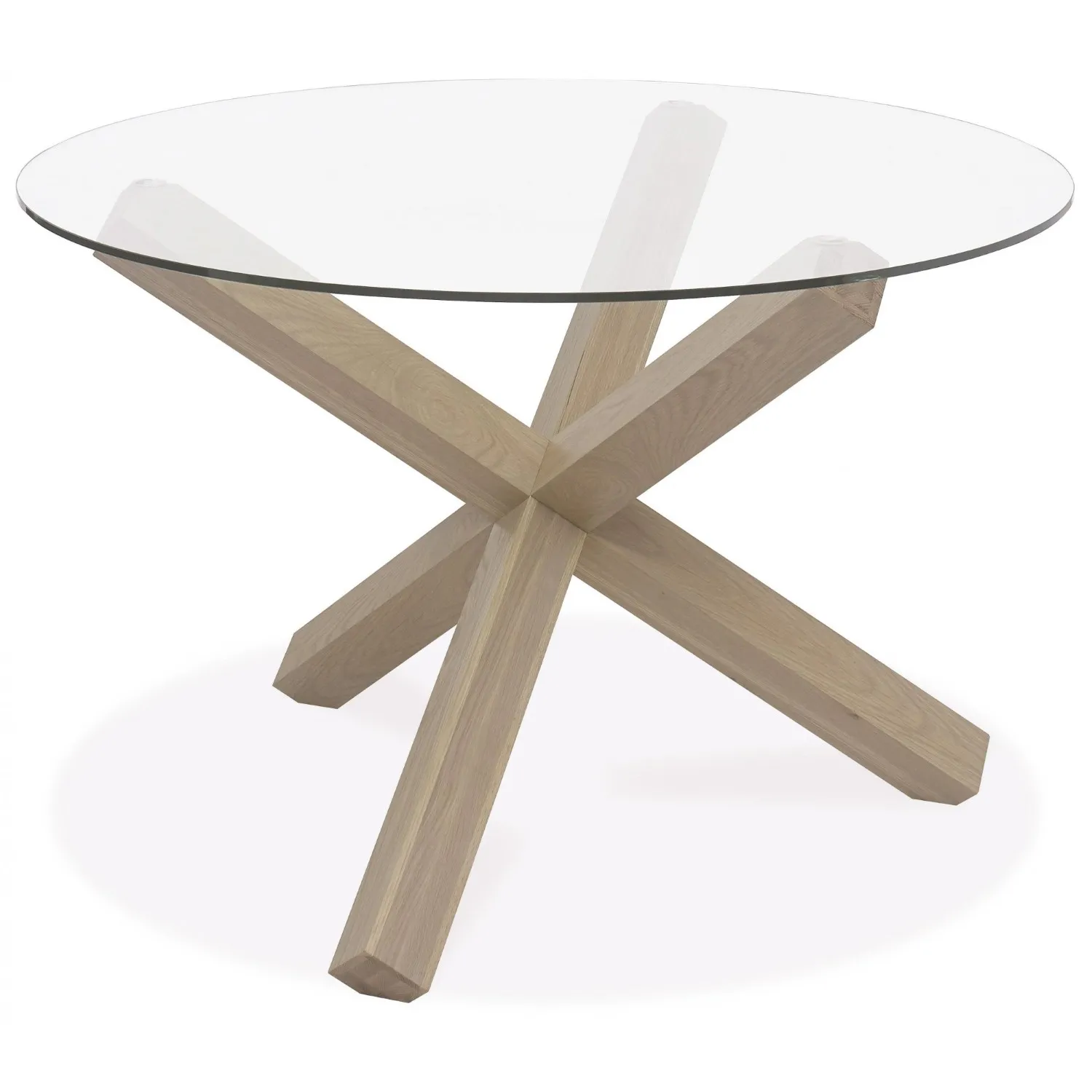 Light Oak X Base Round Glass Top Dining Table