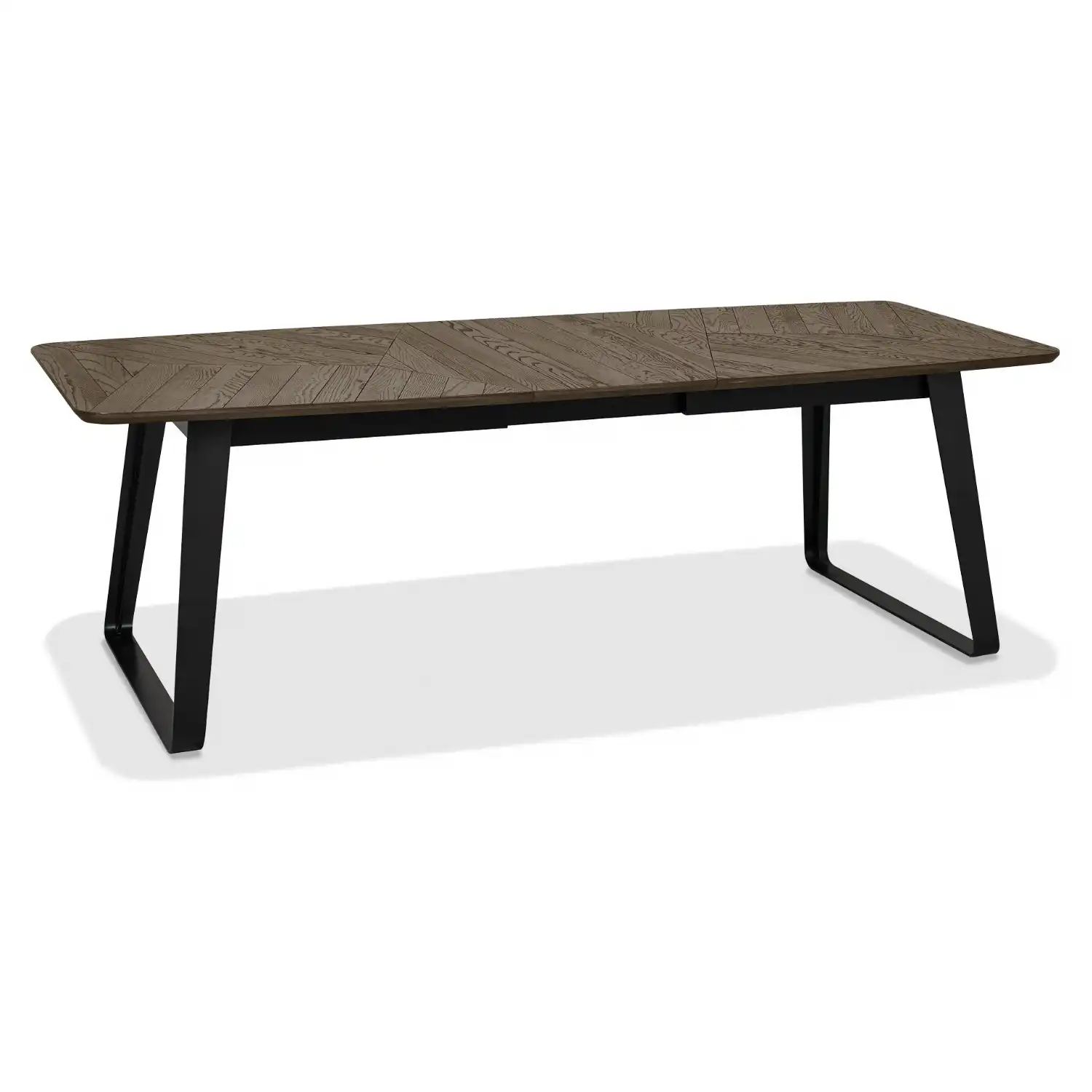 Weathered Oak and Black Metal Large Extending Dining Table