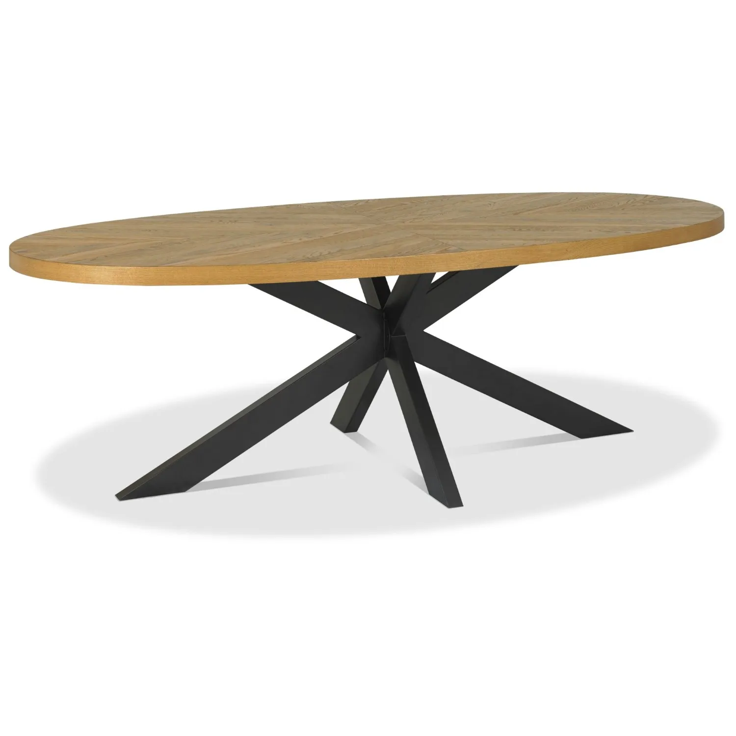 Rustic Oak Extra Large Oval Dining Table Cross Metal Base