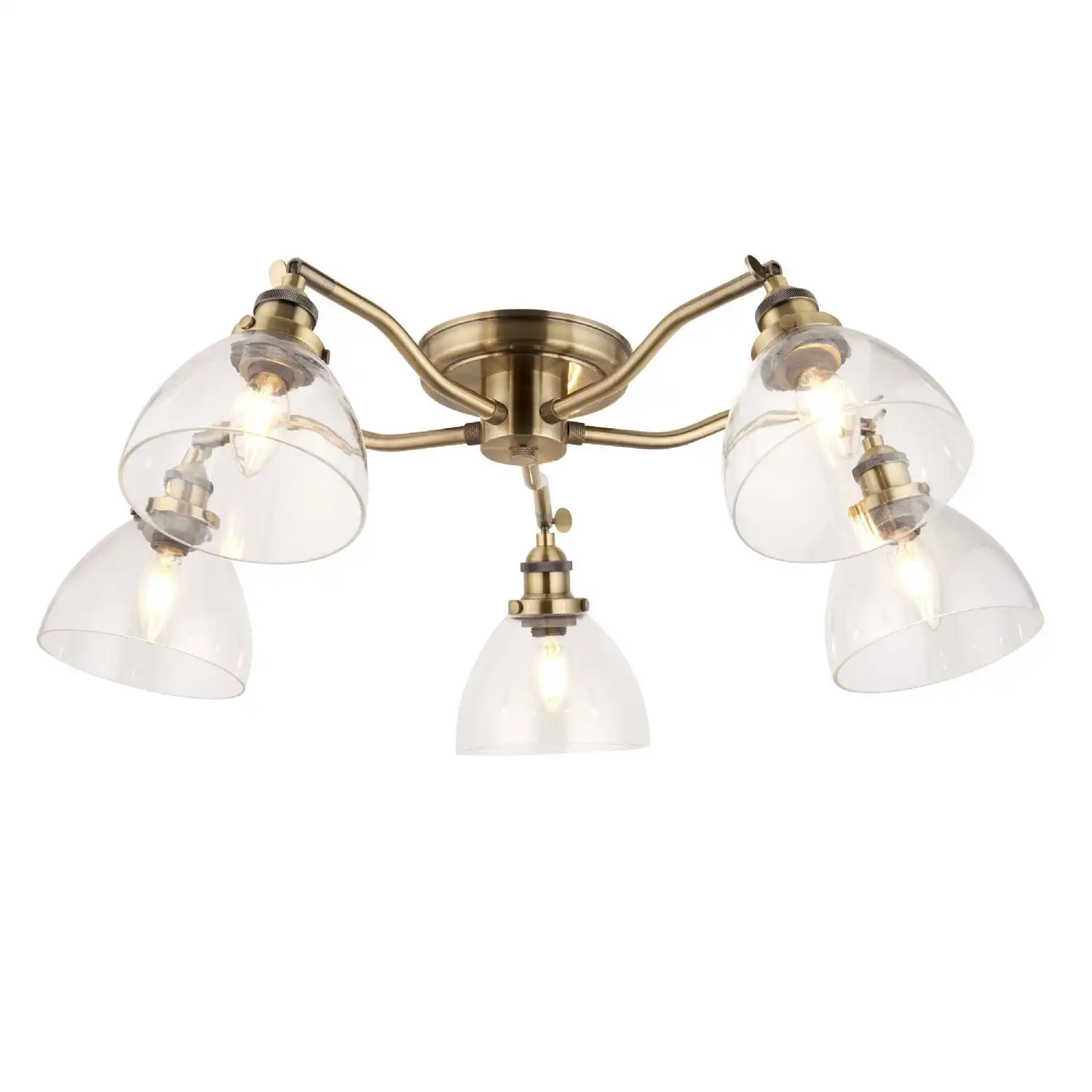 Large Antique brass clear 5 Ceiling Light Antique Brass