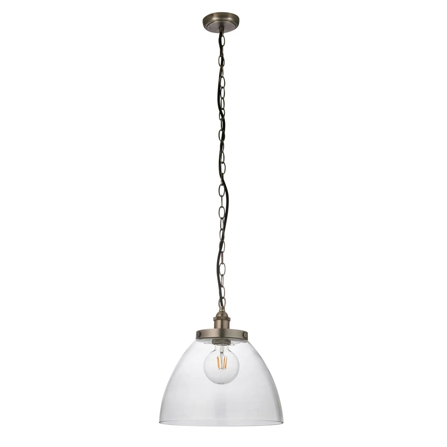Clear Glass Silver Grand 1 Pendant Light Brushed Silver
