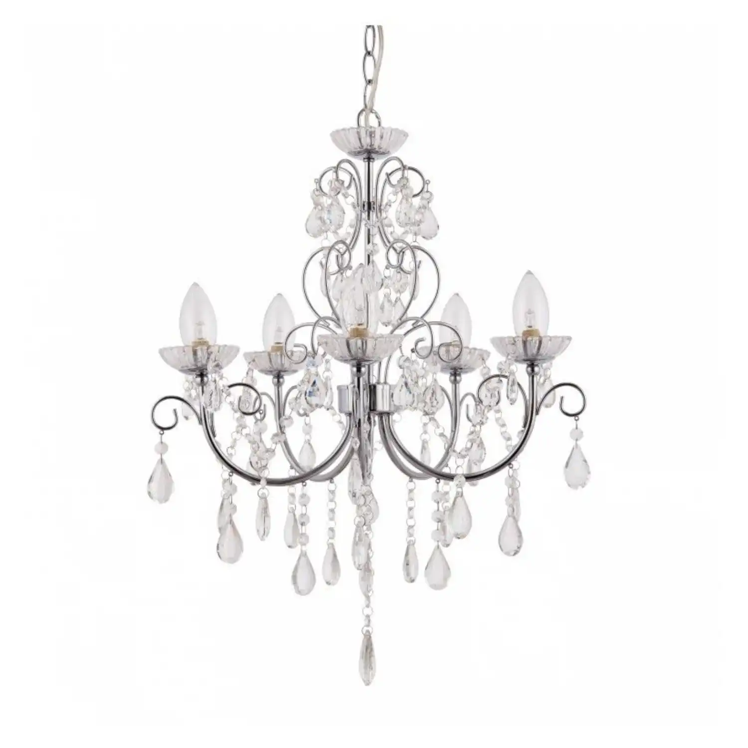 Traditional Chrome Plated Clear Glass Droplets 5 Pendant Light
