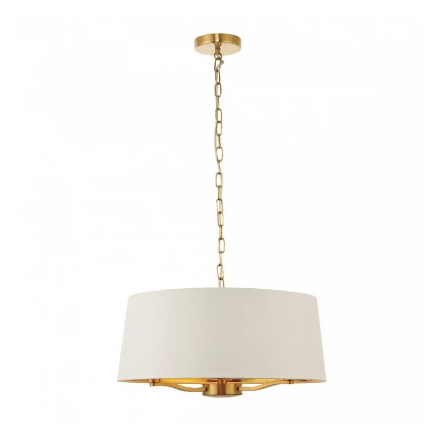 Traditional Light Brushed Gold White Silk Shaded Ceiling Pendant Light