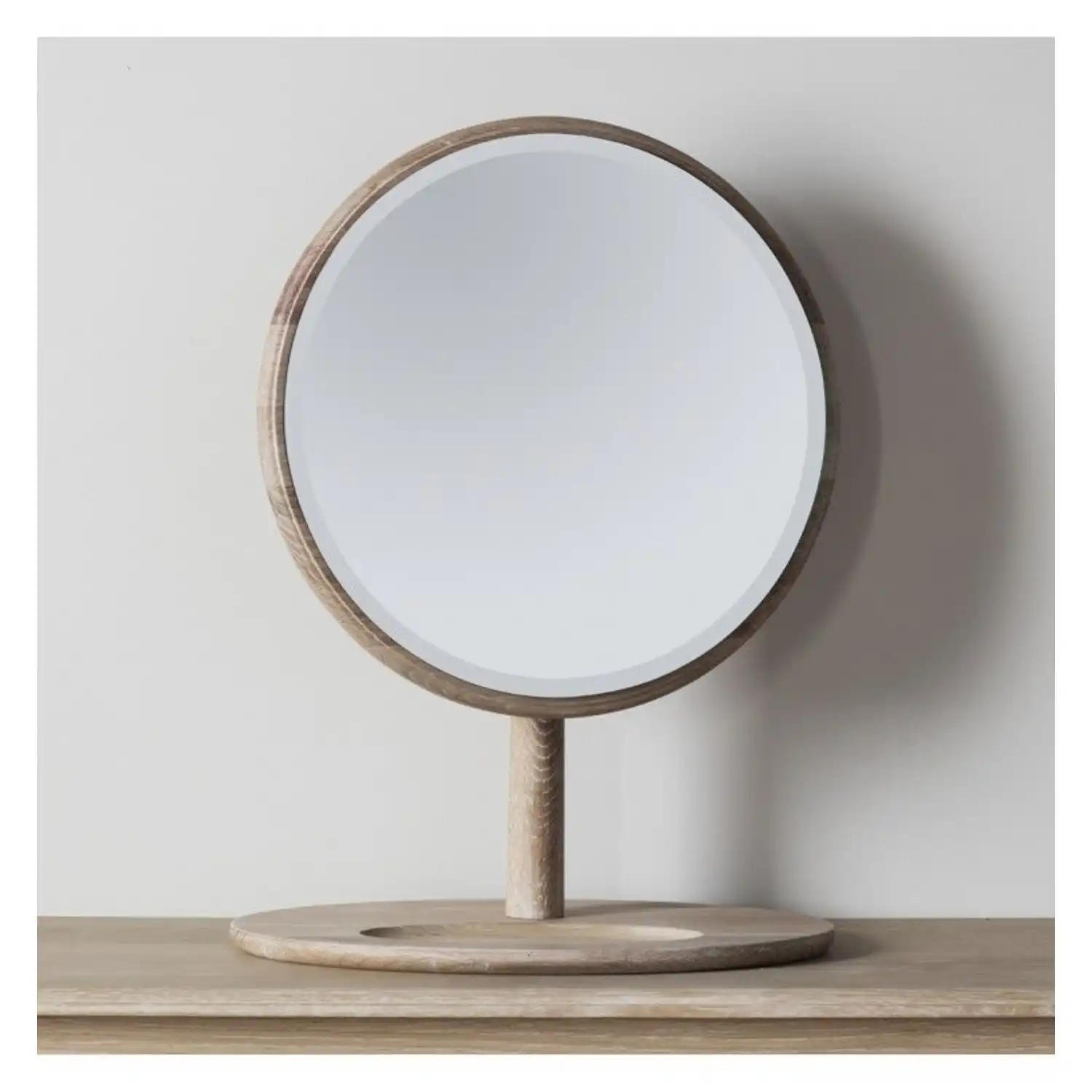 Light Oak Round Vanity Dressing Table Mirror