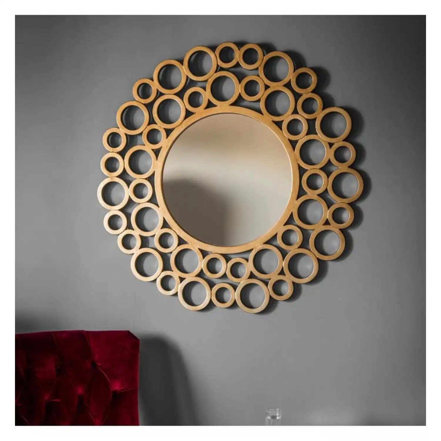 Gold Multi Rings Circles Round Metal Wall Mirror