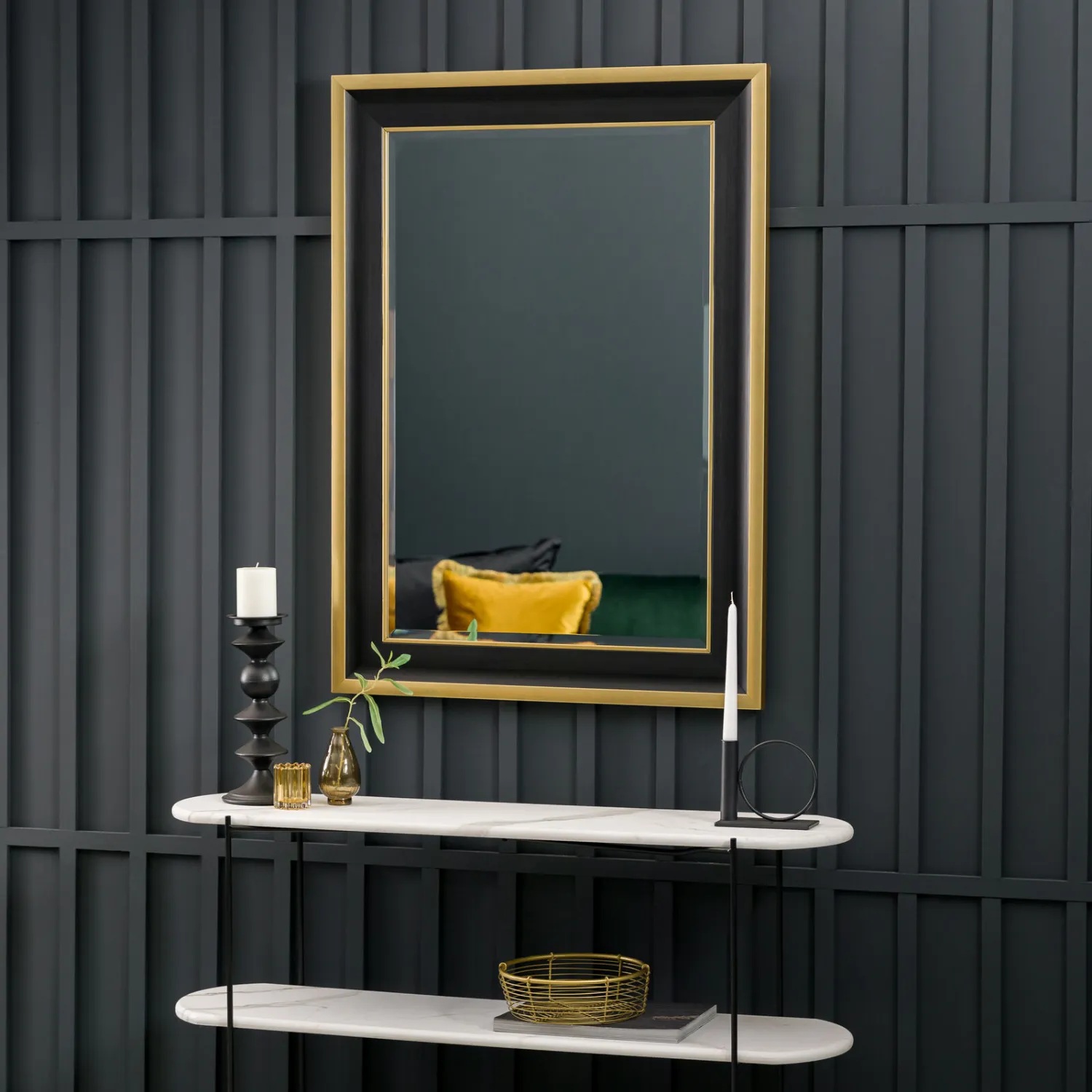 Large Black and Gold Rectangular Wall Mirror