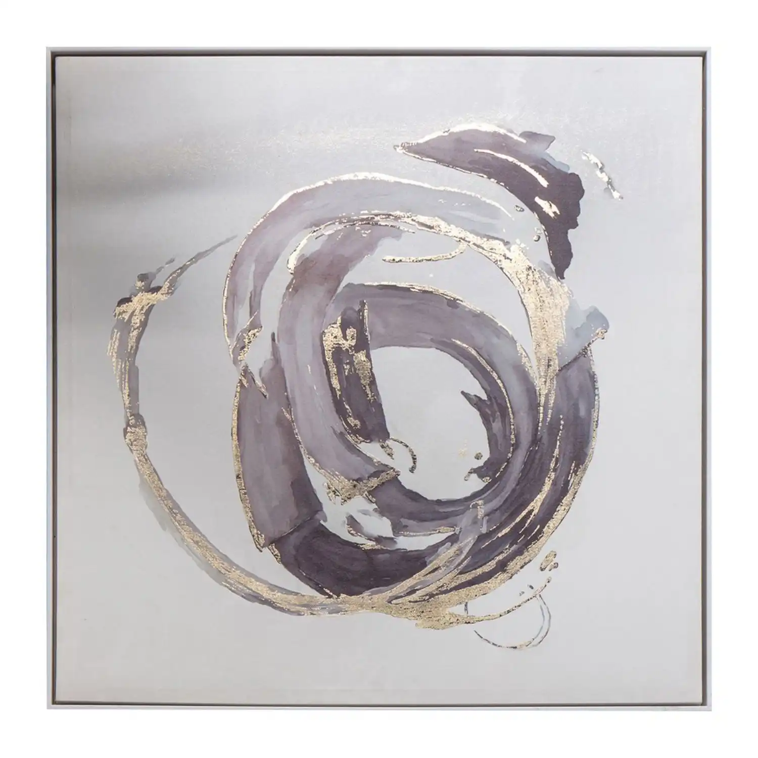 Opal Glass Abstract Silver Framed Square Wall Art in Metallic Gold and Grey